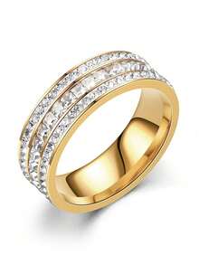 1 chiếc nhẫn thép titan Cubic Zirconia khảm siêu nhỏ của Hàn Quốc dành cho nữ, nhẫn đính đá thời trang cho cặp đôi - Nhiều màu - Xem 9