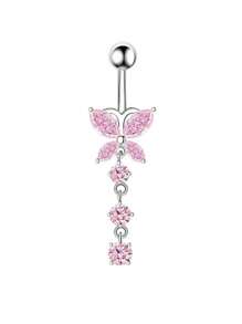 1 peça de piercing de umbigo em aço inoxidável, elegante e versátil, com strass, laço, borla, coração, borboleta e flor, adequado para mulheres, presente requintado