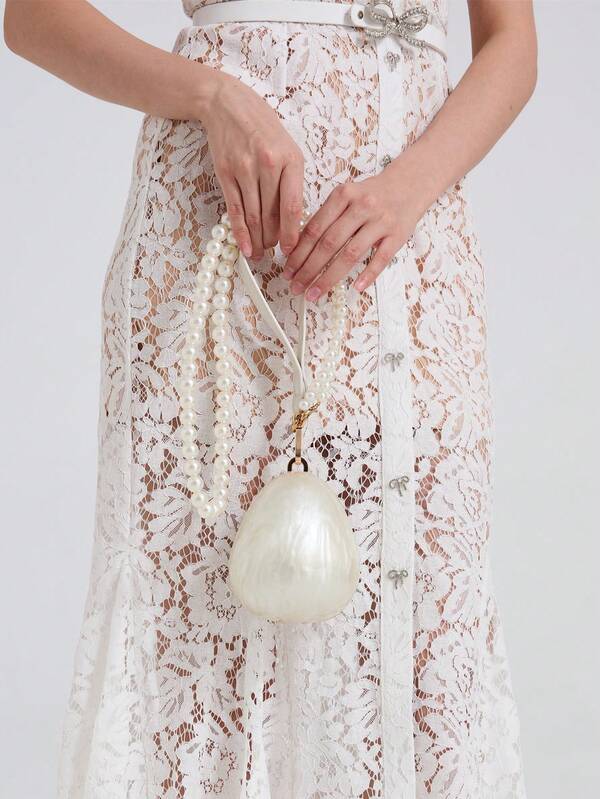 Mini Egg Shape Pearl Crossbody Clutch Bag Acrylic Small Purse Pear Strap Shoulder Bag For Women Luxury Wedding Evening Party Gift For Girl
