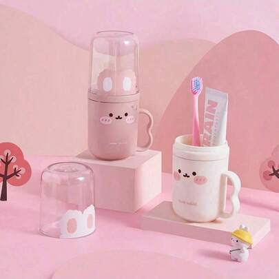 1 件便携式牙刷盒，带盖旅行牙刷盒，创意带盖漱口杯，居家旅行便携式牙刷架，北欧透明设计 PP 便携式牙刷盒，居家旅行必备，浴室装饰，浴室，浴室配件。返校