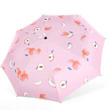1pc Fruit Pattern Fully Automatic Umbrella, Three-Fold Vinyl Rain And Wind Dual-Purpose Umbrella, Umbrella, Ladies' Umbrella, Folding Creative Cartoon Cute Umbrella, Summer Sun Umbrella, Fresh And Clean Sun Umbrella, Girls' Umbrella, Three-Fold Folding Umbrella