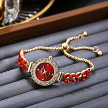 1 pieza Reloj de cuarzo con diseño de hoja de rhinestone colorido, ajustable, para uso en fiestas, de moda