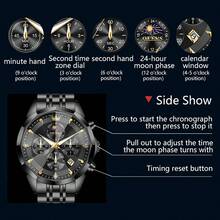 OLEVS. OLEVS Watches For Men Business Dress Luxury Casual Chronograph Multifunction Analog Quartz Stainless Steel Waterproof Luminous Moon Phase Date Men Wrist Watches Reloj Para Hombre - 全黑 - 查看 5