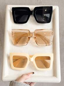 2/3/5pcs Women Plastic Gradient Leopard Colorful Square Frame Ombre Lens All-Match Best Friend Style Perfect Stylish Eyeglasses Combination For Business Casual Woman,Street Snap,Weekend Outfit Accessories
