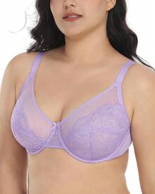 Minimizer Bras Women Full Coverage Underwire Bras Plus Size Lifting Lace Bra Heavy Breast - 紫色 - 查看 1