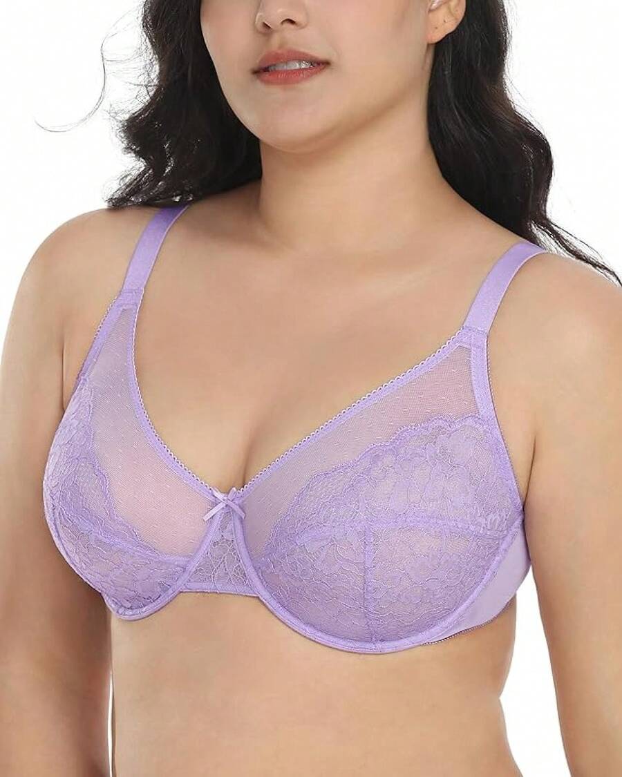Minimizer Bras Women Full Coverage Underwire Bras Plus Size Lifting Lace Bra Heavy Breast - 紫色 - 查看 1