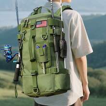 Large Capacity Militarily Tactical Backpacks Waterproof 3-In-1 Fishing Backpack With Flag Patch Multi-Function Outdoor Picnic Tackle Storage Backpack - Green - View 1