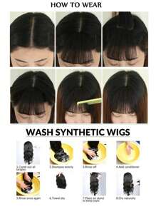 1 Stück zwei BB Clip gerade Pony Haarverlängerung, natürliches unsichtbares Kopfschwung-Stil, hitzebeständige synthetische Fasern, geeignet für den täglichen Gebrauch von Frauen