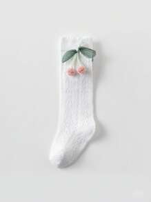 1 par de calcetines de malla decorativos con diseño de cerezas para bebés, cómodos y transpirables, calcetines de vestir para bebés, calcetines para niñas