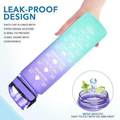 Enerbone Water Bottle, Leakproof BPA &Amp; Toxic Free, Motivational Water Bottle With Times To Drink And Straw, Fitness Sports Water Bottle With Strap