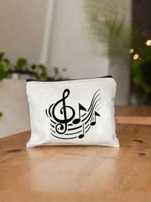 Vibrant Musical Note Print Canvas Cosmetic Bag, Durable, Versatile, And Stylish Shopping Companion -Perfect Gift For Music Fans , Travel Small Items Portable Storage Pouch, Gift,Makeup Bag,Women's Simple And Large Capacity Travel Makeup Bag, Earphones,Data Cable,Accessory Storage, Coin Bag, Suitable For Men And Women, Birthdays, Holidays, Back To School, Vacation, Beach, Travel