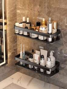 2 buah Rak Penyimpanan Kamar Mandi, Rak Sudut Kamar Mandi Aluminium yang Dipasang di Dinding, Anti Karat, Rak Penyimpanan Kamar Mandi Tanpa Bor, Digunakan untuk Menyimpan Kosmetik dan Perlengkapan Mandi di Kamar Mandi, Wastafel, Dapur - MultiWarna - View 2