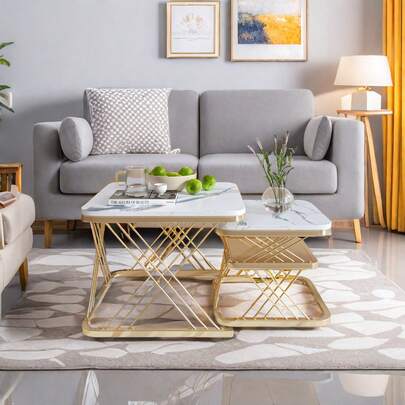 Ensemble de 2 tables basses modernes, tables gigognes carrées élégantes avec espace de rangement, support stable en forme de X, meubles modernes pour le salon