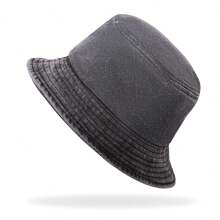 1pc Solid Color Washed Denim Bucket Hat, Fashion Versatile All-Season Casual Sun Hat, Suitable For Men And Women, Travel & Beach