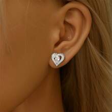 A Pair Of S925 Sterling Silver Diamond Stud Earrings Collection, The Diamond Of Love: Sterling Silver And Diamond Stud Earrings Fashion Collection