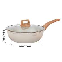 28cm Non Stick Wok Pan, Aluminium Frying Pan Cookware With Glass Lid, Flat Bottom Pan For Gas/Hob - 米色 - 查看 3