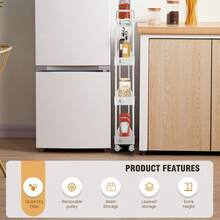 AutoFu 4 Tier Slim Slide Out Kitchen Trolley Rack Holder Storage Shelf Organizer Cart With Wheels, Bathroom Laundry Storage Rack, Multifunctional Narrow Space, Mobile Storage Space Saving! - White - View 8