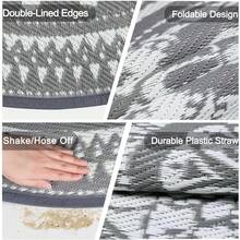 Round Outdoor Rugs For Patios Waterproof 240cm Reversible Camping Mat And Rug Plastic Outdoor Rugs For Garden Large Floor Area Rug For Outdoors Garden RV Trailer Backyard Deck Picnic Grey - Grey/White - View 3