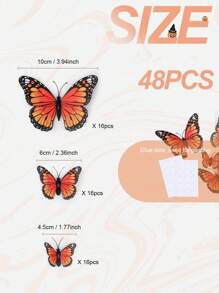 24pcs/48pcs Monarch Butterfly Wall Decor, 3D Realistic Simulation Orange Butterfly Decorations For Halloween Party Gifts Birthday Graduation