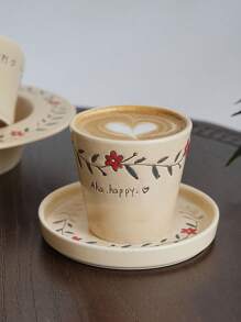 Juego de taza y platillo de café con estampado de flores mate retro, pintado a mano con vajilla de cerámica con estampado floral pequeño, incluye tazas de café, platillos, tazones para pasta, tazones para postres, tazas de té, para uso doméstico