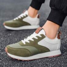 WANWEISI Men's Breathable Non-Slip Casual Fashion Sneakers, Lightweight Soft-Sole Travel Running Shock-Absorbing Increased Height Chunky Sneakers, Flat Non-Slip Rubber Sole - 綠色 - 查看 9