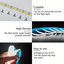 Tira de luz LED COB con sensor de gesto, control por USB 5V, flexible, cinta lineal de alta densidad, regulable, para iluminación trasera de TV, espejo y decoración