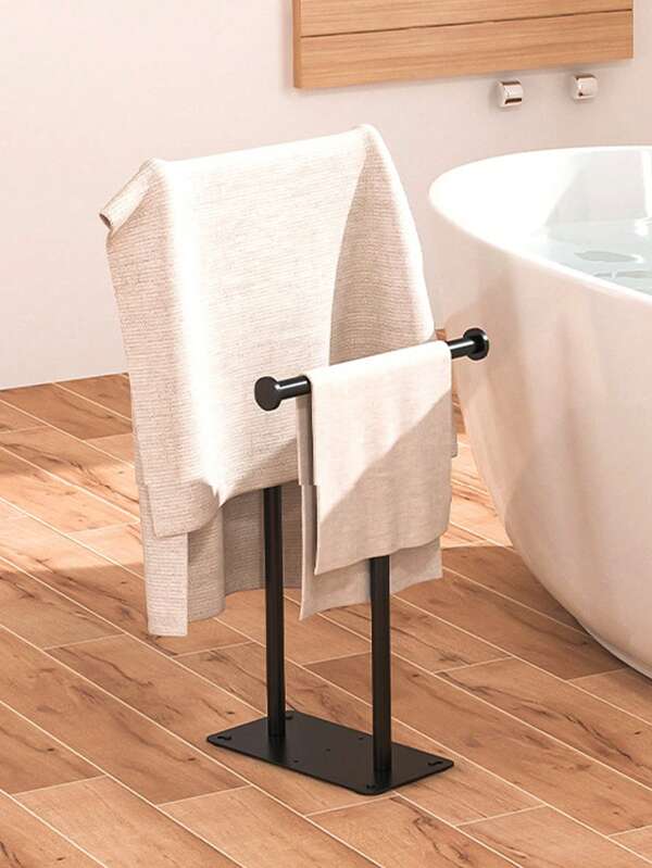 1pc Towel Rail Standing Towel Stand Freestanding Black Towel Holder No Drilling Bath Towel Rail Holder For Decorative Bathroom, Living Room