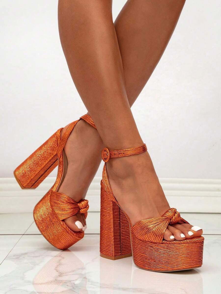 女士新款百搭约会夜店装厚跟厚底凉鞋 - 橘色 - 查看 1