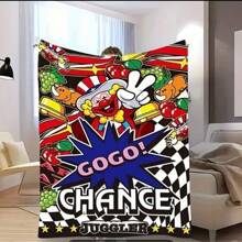 1pc Comfortable & Happy Clown Themed Wool Blanket, Full Of Cartoon Elements And Vibrant Colors, Printed Pattern Wool Blanket Brings Vitality And Fun, Fashionable, Soft, And Warm