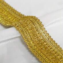 1pc Golden Lace Trim With Elegant Embroidery And Tassel, Suitable For Garments, Hats, Bags, Home Decor Accessories