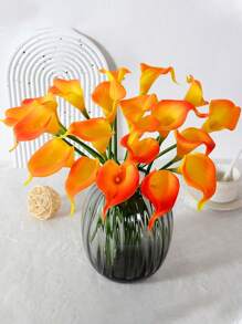 4pcs/10pcs-Artificial Calla Lily Bouquet, Fake Flower Bouquet, Artificial Breathing Flower, Suitable For Party Garden Decoration, Living Room Bedroom Dining Table Office Decoration, Spring And Summer Decoration (Yellow Orange),Halloween Flower Arrangements, Thanksgiving, Autumn Decorations, Simulated Flowers