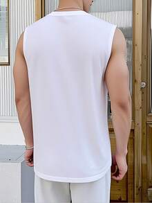 1pcs Hungry Caterpillar Printed Men's Tank Top Summer Casual Tank Top 100% Pure Cotton Ideal Choice For Summer Vacation - 白色 - 查看 3