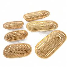 1pc 7.08/10.23 Inch Japanese Style Natural Rattan Bread Basket, Dessert Fruit Tray, Tableware Cutlery Storage Organizer Basket - Yellow - View 2