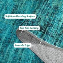 CuisinSmart Runner Rug For Bedroom Soft Vintage Distressed Washable Rug Runners For Hallways Non-Slip Low Pile Retro Abstract Neutral Carpet For Bathroom Office Laundry Kitchen - Màu xanh ngọc lam nhiều - Xem 2