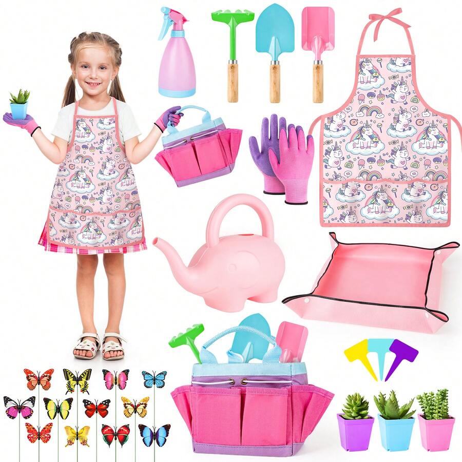 Kids Gardening Tools Toy Set Pink - Pink - View 1