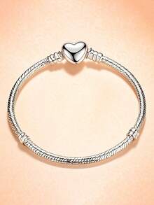 1pc Classic Soft Metal Snake Chain Bracelet With Heart Charm, Simple Elegant Alloy Bracelet, Unisex Couples, Valentine's, New Year, Birthday Gift