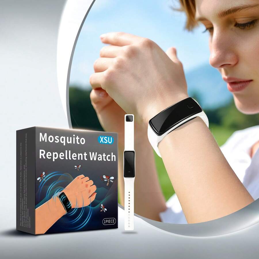 Electronic Mosquito Repellent Wristband, Physical Mosquito Repellent Watch, Men's Casual , Outdoor Fishing Mosquito Repellent Device, Household Sleeping Anti-Mosquito Wristband, Hiking Mosquito Repellent Device, Suitable For Outdoor, Forest, Bedroom, Travel, Easy And Comfortable To Wear, Adjustable Size, Fashionable Women's Mosquito Repellent Watch, Avant-Garde Design, Unisex - White - View 1