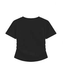 Embroidered Round Neck Fitted Top For Women Casual Black Summer - Black - View 4