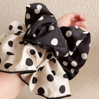 "1pc-Vintage Polka Dot Jumbo Scrunchie - Oversized Crinkled Fabric Hair Tie, Retro Textured Hair Jewelry For Women (Classic Daily/Office/Party | Artisan Pleats Design)", Hair Tie, Hair Accessory ,Hair Accessories, Scrunchy Hair Ties