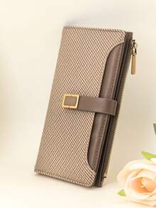 MINGYOU 1 件女士长款钱包，PU 皮革贴片编织图案色块优雅按扣开合大容量多卡槽多功能卡包钱包，紧凑型拉链零钱包，轻巧便携，适合节日礼物