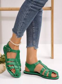 New Woven Retro Pig Cage Sandals For Women, Flat, Fashion, Versatile, Summer