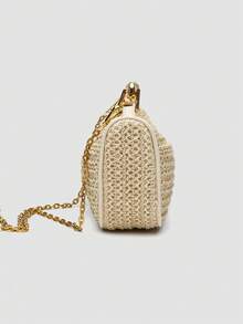 1 件编织包夏季新品，女士包，金属手柄迷你斜挎拉链编织包，休闲草编小包，手提单肩包，非常适合海滩装，夏季海滩配饰，度假/假期 - 米色 - 查看 4