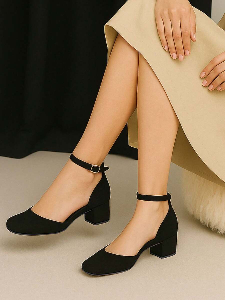 Women's Sandals With Medium Thick Heel And Closed Toe, Comfortable And Fashionable - 黑色 - 查看 1