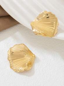 1 par de pendientes de botón de metal con diseño de hoja elegante y texturizado, de estilo coreano elegante, adecuados para uso diario y viajes, joyería exquisita