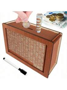 1/2pcs Decoration Sign Piggy Bank DIY Wooden Money Box, Reusable & Writable. Suitable For Coins And Bills., Back To School