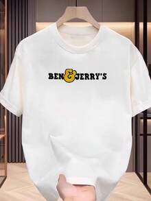 2025 Unisex Summer New Hot SellingWhite Top - Men's 100% Pure Cotton T - Shirt With Ben & Jerry's Motif - Round Neck Design, In White - Casual Style, Suitable For Everyday Wear And Activities - Plus Size Men Clothes. This Short - Sleeve Men's T - Shirt Features Vivid Direct - To - Garment Printing, Making It A Great Choice For Vacations Or Casual Outings. It's A Fashionable Piece That Fits Well Into Summer Vacation Outfits Or Can Be A Nice Men's Gift. Men's Casual T - Shirt, Graphic Tees Men, Men Clothing, Streetwear, Funny Tshirts. Graphic Tees - White - View 1