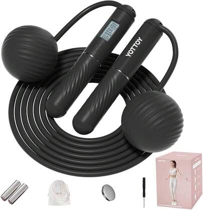 Skipping Ropes Adults -Cordless Counter Jump Rope With Large Cordless Ball-Weighted Jump Rope Women With LCD Display
