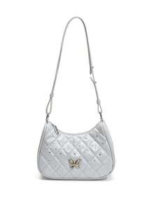 1 Pc New Pu Material Girl's Diamond-Shaped Butterfly Rhinestone Decorated Solid Color Shoulder Bag, With Adjustable Shoulder Strap And Smooth Zipper Opening And Closing, Fashionable, Exquisite, Simple And Beautiful, Suitable For Daily Shopping, Commuting And Vacation - A - View 12