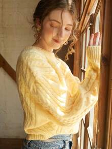 Elegant Women's Chic Autumn Winter Knit Sweater Thick French Style Loose Pullover Long Sleeve Round Neck Jumper Back To School Fall Women Clothes Autumn Winter Christmas Thanksgiving New Year Chic (Pattern Random)