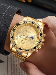 2 pièces Montre homme de mode personnalisée, montre à quartz polyvalente avec grand cadran rond en alliage d'acier, assortie à un bracelet de perles léopard. Convient pour les festivals, les fêtes et le port quotidien, le meilleur cadeau pour les hommes.